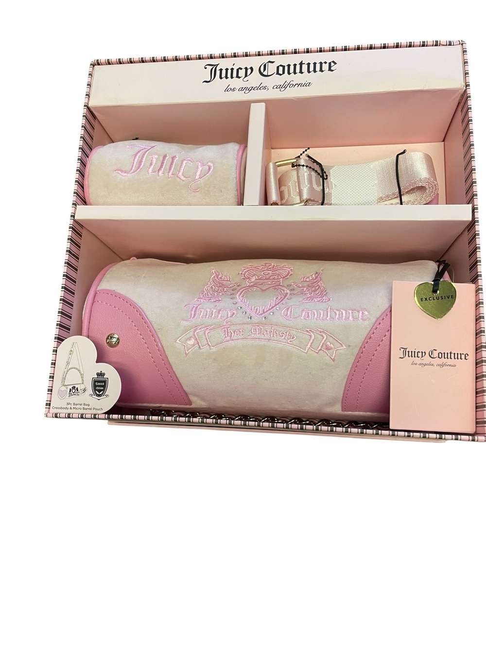 Juicy Couture Powder Blush Velvet Barrel Bag with Embroidered Logo